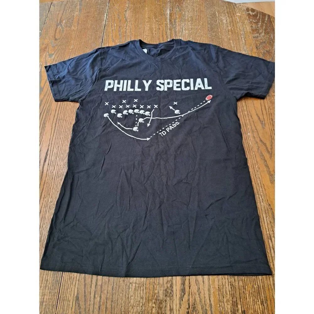 New Philly Special Football T-Shirt Men L Black Cotton Short Sleeve Pullover Tee